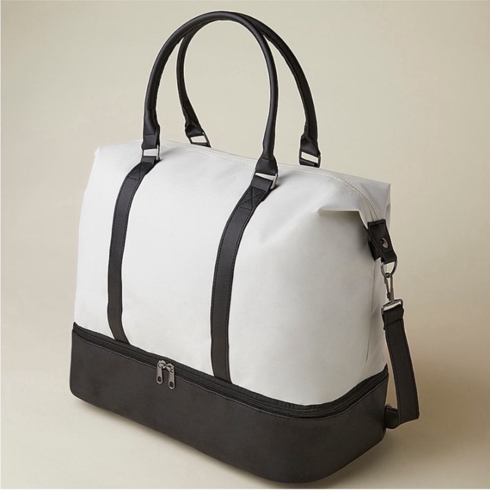 DSW Mini Weekender White & Black Tote Duffel Travel Bag - Picture 6 of 10